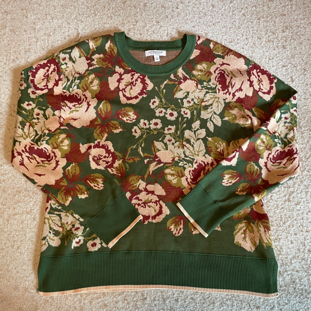 Liverpool Floral Crewneck Sweater in Green, Cream, and Burgundy